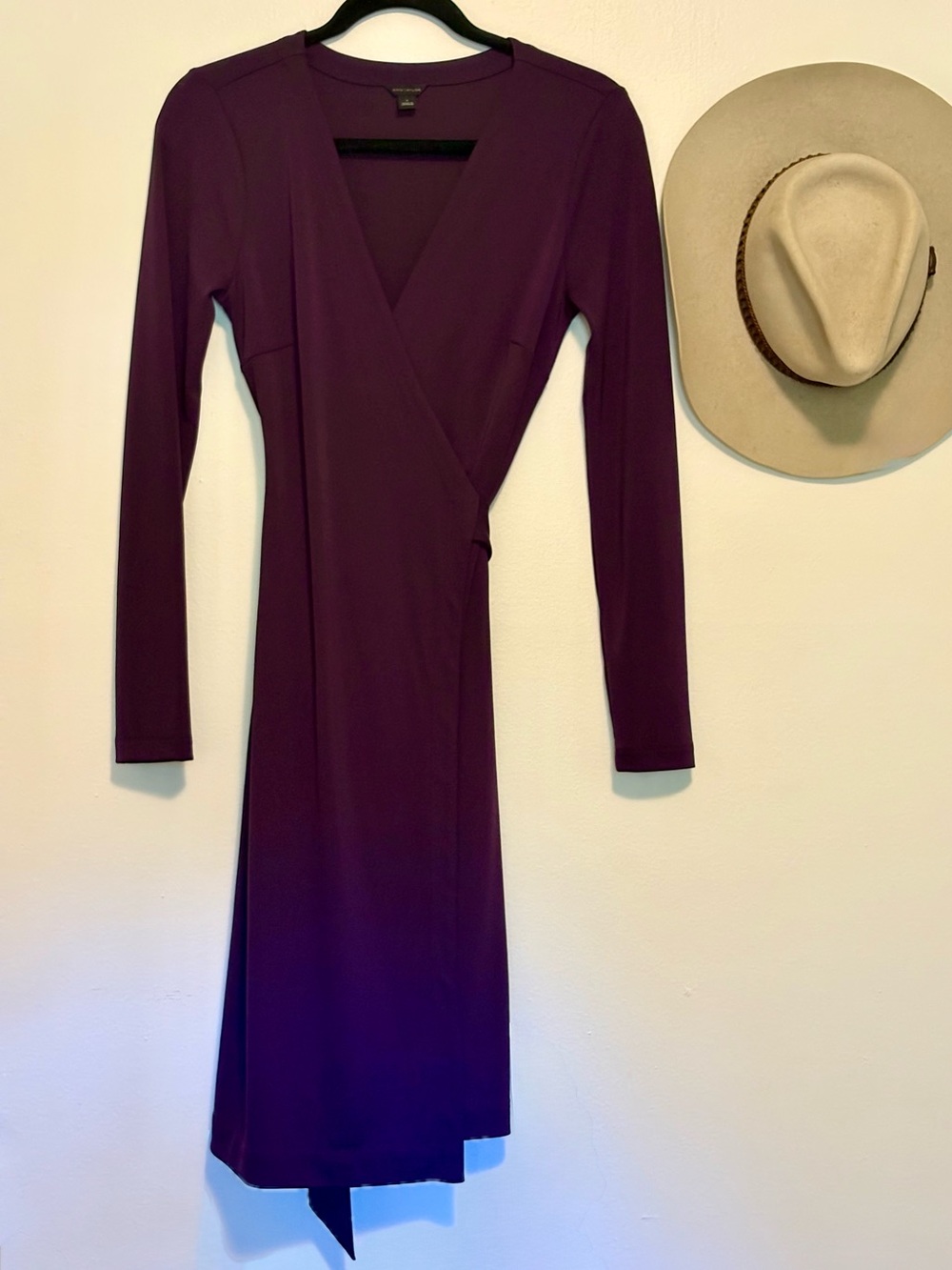 Ann Taylor Deep Plum Long-Sleeve Wrap Dress